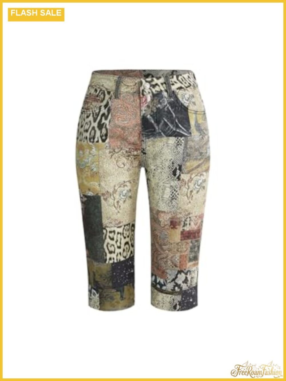 SOLY HUX Women's Leopard Floral Capri Jeans Low Rise Y2K Denim Pants